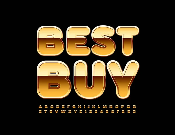 Tag Negócio Vetor Best Buy Fonte Glossy Gold Letras Números — Vetor de Stock