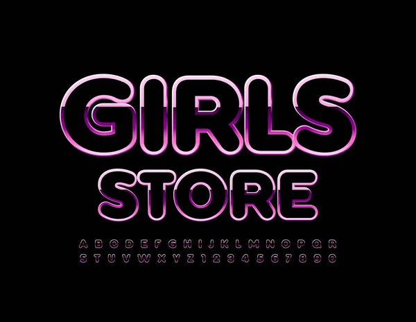 Vettoriale Segno Premium Girl Shop Carattere Rosa Nero Lucido Serie — Vettoriale Stock