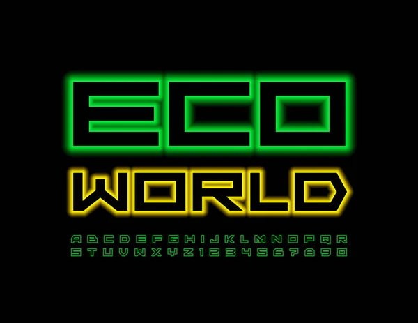 Vector Helder Teken Eco World Neon Gloeiend Lettertype Gloeiende Alfabet — Stockvector