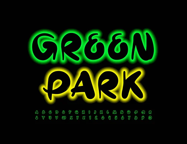 Vektör Yaratma Işareti Green Park Sanatsal Yazı Tipi Parlak Alfabe — Stok Vektör