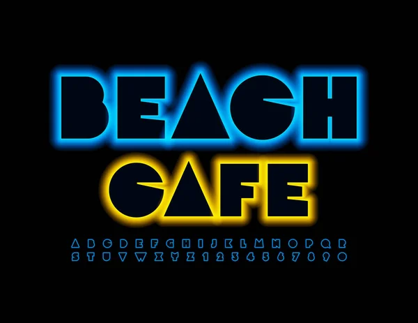 Vector Colorido Sign Beach Cafe Fonte Brilhante Brilhante Letras Números — Vetor de Stock