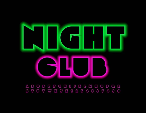 Vector Iluminated Sign Night Club Inglês Elegante Alfabeto Brilhante Neon —  Vetores de Stock