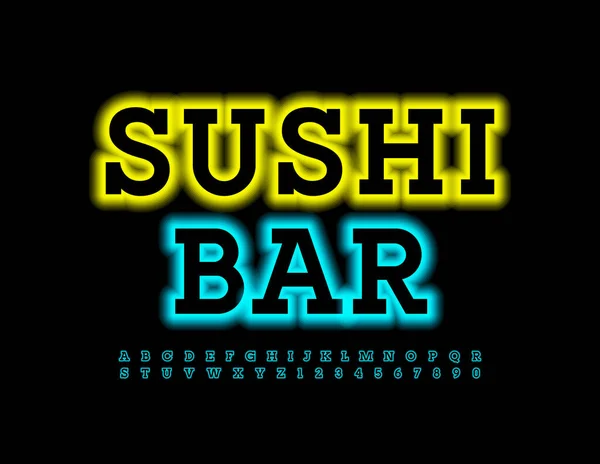 Vector Trendy Logo Sushi Bar Met Neon Modern Lettertype Verlichte — Stockvector