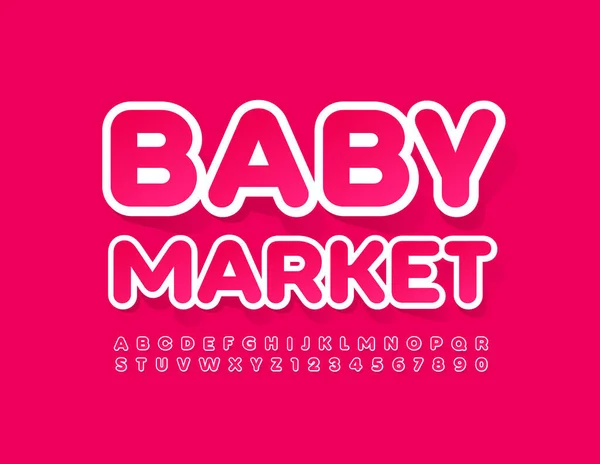 Vector Lindo Banner Baby Market Pegatina Rosa Font Conjunto Letras — Vector de stock