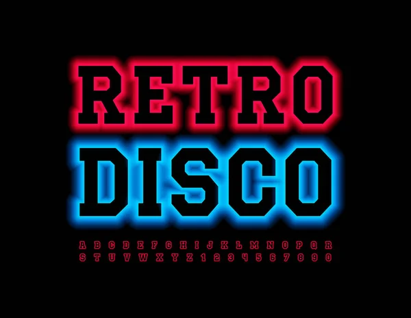 Vector Event Flyer Retro Disco Illuminated Font Set Red Glowing — Stock Vector