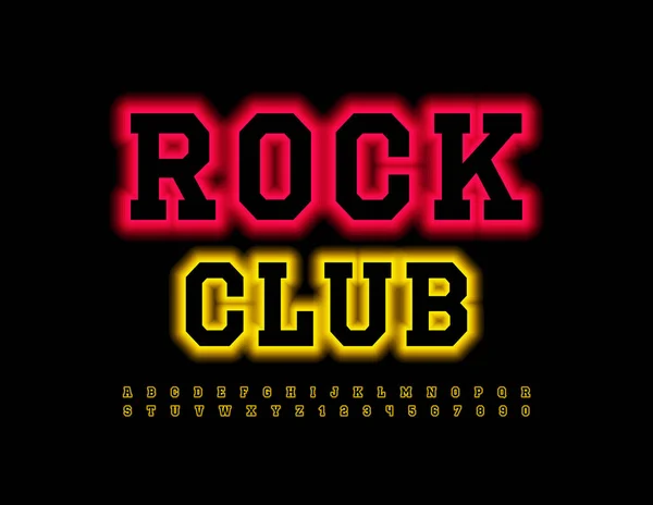 Vektor Neon Plakát Rock Club Ragyogó Sárga Font Fényes Fény — Stock Vector