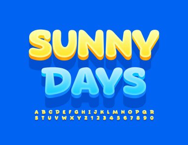 Rengarenk İşaret Günleri. Sevimli sarı 3D yazı tipi. Çocuklar için Sanatsal Alfabe Harfleri ve Sayıları.