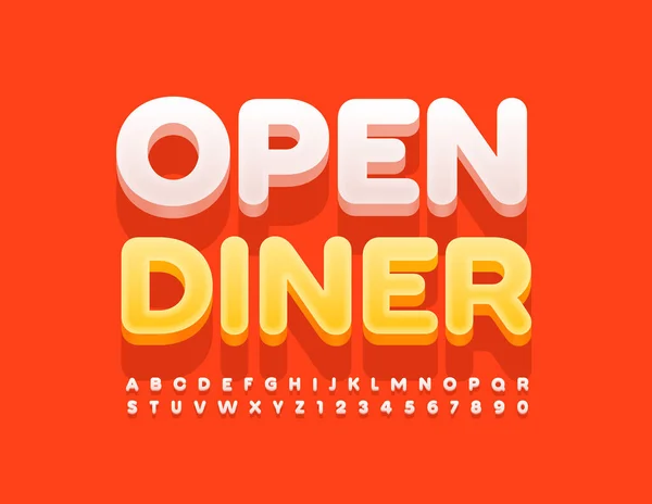 Vector Werbeschild Open Diner Kreative Schrift Moderne Buchstaben Und Zahlen — Stockvektor