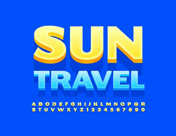 Vektorový Kreativní Prapor Sun Travel Žluté Moderní Písmo Sada Písmen — Stockový vektor