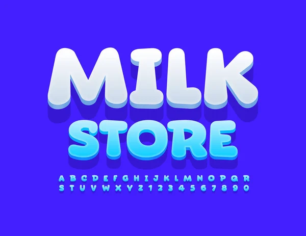 Vector Kreative Zeichen Milk Store Blaue Schrift Alphabet Buchstaben Und — Stockvektor