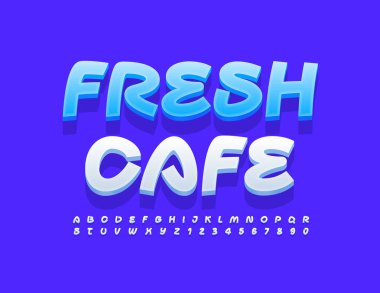 Vector bright sign Fresh Cafe. 3D creative Font. Handwritten set of Alphabet Letters and Numbers