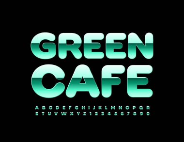Vektör stili İşaret Yeşil Kafe. Modern Parlak Yazı Tipi. Yansıtıcı Yaratıcı Alfabe Harfleri ve Sayıları