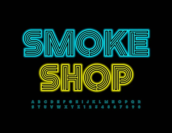 Vektör Modern Logo Smoke Shop Neon Font Parlayan Harf Sayılar — Stok Vektör