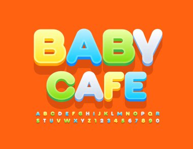 Şirin logo Bebek Kafe. Parlak 3 boyutlu yazı tipi. Modern Alfabe Harfleri ve Sayıları