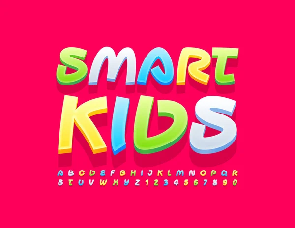 Vettore Colorato Segno Smart Kids Font Luminoso Moderno Lettere Numeri — Vettoriale Stock