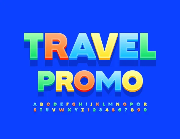 Vettoriale Banner Creativo Travel Promo Adesivo Font Luminoso Serie Lettere — Vettoriale Stock