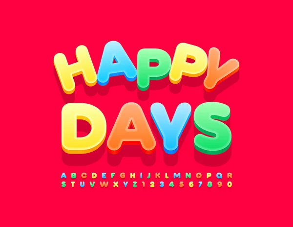 Διάνυσμα Χαριτωμένο Κάρτα Happy Days Sticker Στυλ Γραμματοσειράς Πολύχρωμα Αλφάβητα — Διανυσματικό Αρχείο