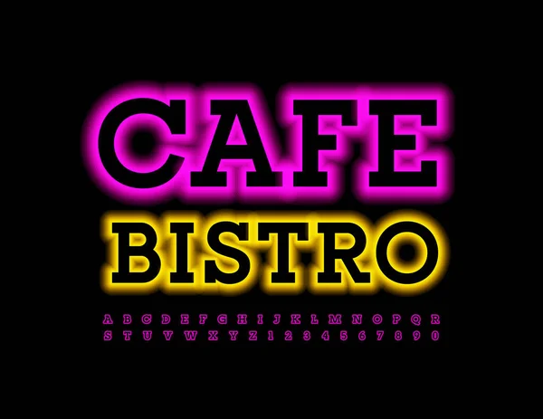 Vector Moda Logo Café Bistro Violet Neon Font Luz Brillante — Archivo Imágenes Vectoriales