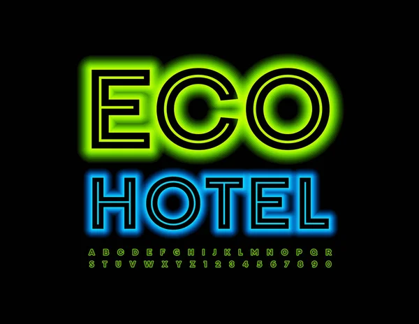 Vector Gloeiend Teken Eco Hotel Met Neon Alfabet Letters Nummers — Stockvector