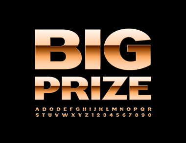 Vektör Şıklığı Büyük Ödül İşareti. Lüks Altın Font. Alfabe Harfleri ve Rakamları Serisi