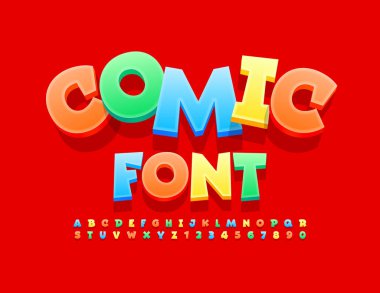 Vektör Çizgi Roman yazı tipi. Parlak komik yazı tipi. Renkli yaratıcı Harfler ve Sayılar seti
