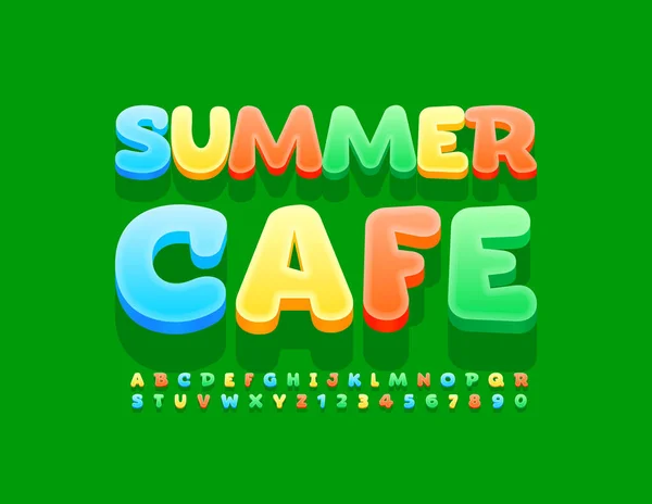 Emblema Luminoso Vettoriale Summer Cafe Colore Carattere Elegante Alfabeto Lettere — Vettoriale Stock