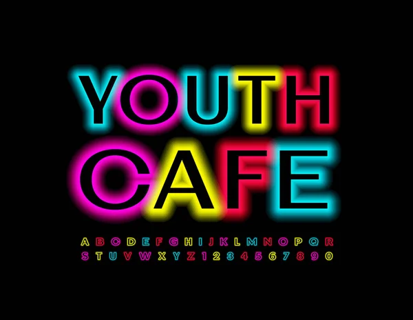 Vector Neon Banner Youth Cafe Abstract Alphabet Letters Numbers Set — Stock Vector