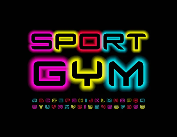 Vector Helder Embleem Sport Gym Creatief Alfabet Letters Nummers Set — Stockvector