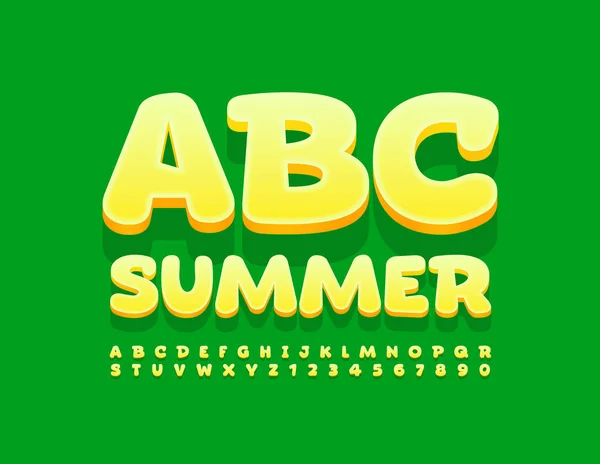 Vector Zomer Alfabet Helder Modern Lettertype Kleurrijke Letters Cijfers Set — Stockvector