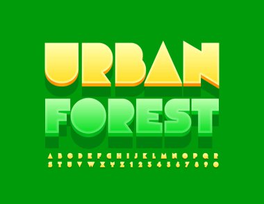 Vektör yaratıcı Şehir Ormanı. Moda 3 boyutlu yazı tipi. Parlak Yeşil Alfabe Harfleri ve Sayıları Ayarlandı