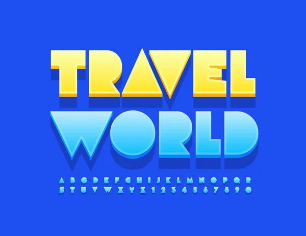 Wektor Modne Logo Podróży Świat Jasne Litery Liczby Alfabetu — Wektor stockowy