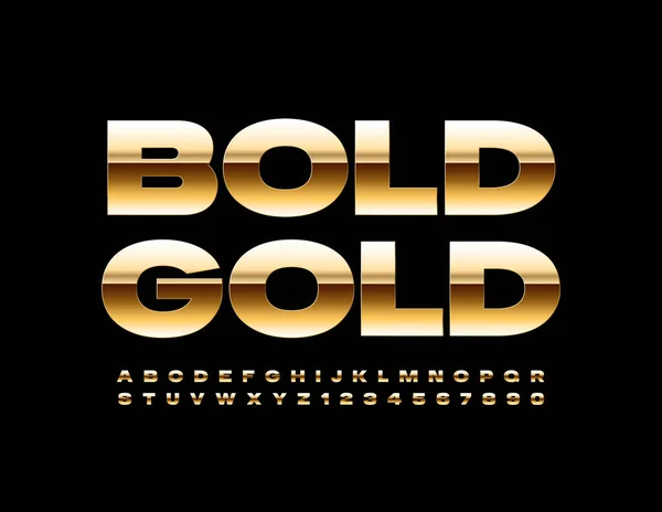 Vector Bold Gold Font Trendy Metallic Alphabet Creative Letters Numbers — Stock Vector