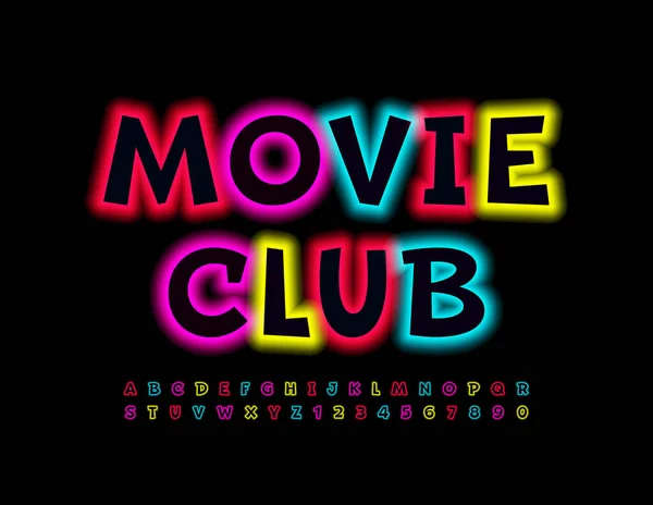 Векторный Неоновый Плакат Movie Club Разноцветным Неоновым Шрифтом Набор Букв — стоковый вектор