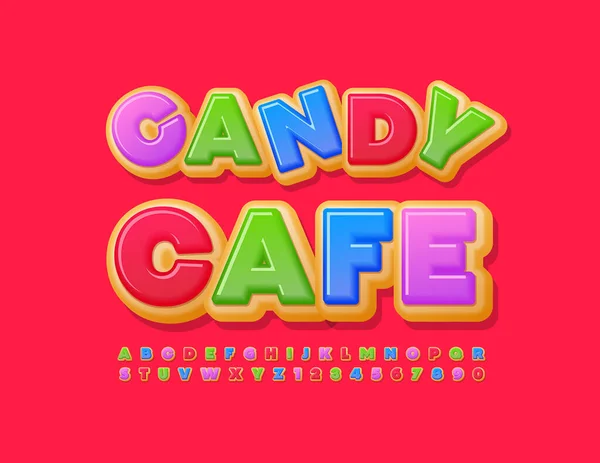 Vector Logotipo Colorido Candy Cafe Delicioso Cake Font Letras Números — Vetor de Stock