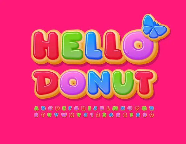 Vector Heldere Kaart Happy Donut Met Grappig Lettertype Letters Nummers — Stockvector