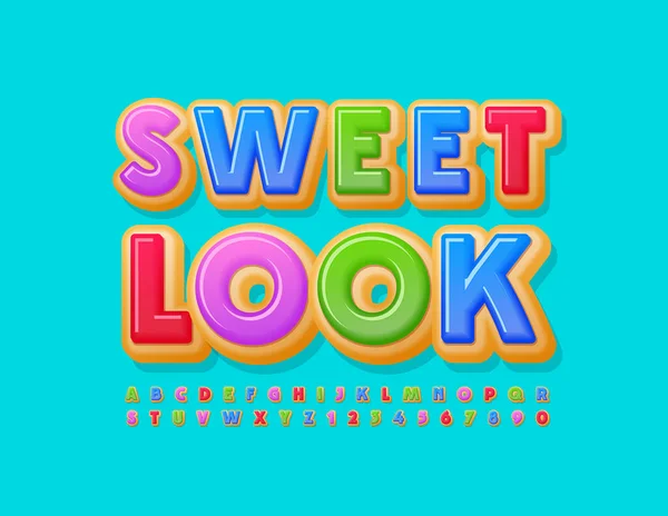 Modèle Créatif Vectoriel Sweet Look Police Colorée Gâteau Donut Alphabet — Image vectorielle