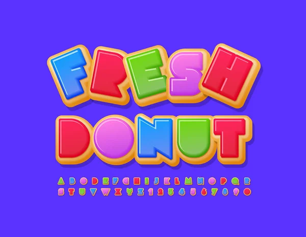 Vector Sabroso Signo Fresco Donut Bright Font Letras Números Coloridos — Archivo Imágenes Vectoriales