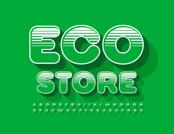 Vektorgrünes Emblem Eco Store Kreative Musterschrift Moderne Buchstaben Und Zahlen — Stockvektor