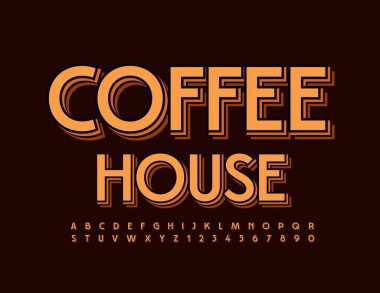 Vektör trend amblemi Kahve Evi. Yaratıcı 3 boyutlu yazı tipi. Katmanlı Alfabe Harfleri ve Sayıları Ayarlandı