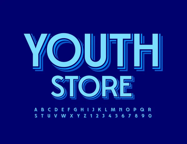 Vector Brillante Banner Youth Store Elegante Fuente Conjunto Letras Números — Vector de stock