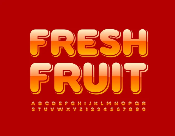 ベクトル明るいエンブレム新鮮な果物 現代の光沢のあるフォント アルファベット文字と数字の創造的なセット — ストックベクタ
