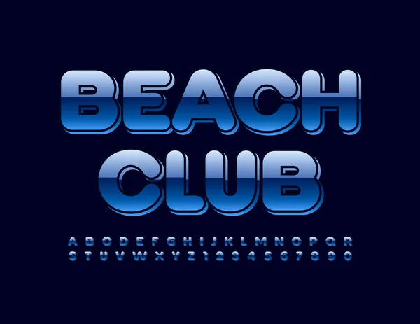 Vetor Brilhante Banner Beach Club Com Letras Alfabeto Azul Números — Vetor de Stock