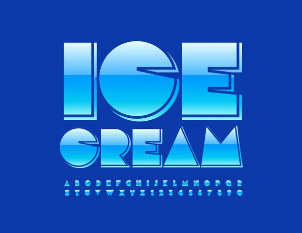 Vector Blue Sign Ice Cream Modern Glossy Font Letras Números —  Vetores de Stock