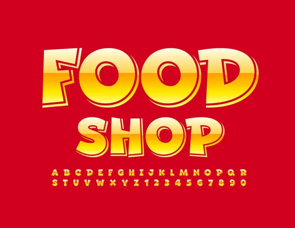 Vector Bright Logo Food Shop Glossy Alphabet Letters Numbers Set — Stock Vector