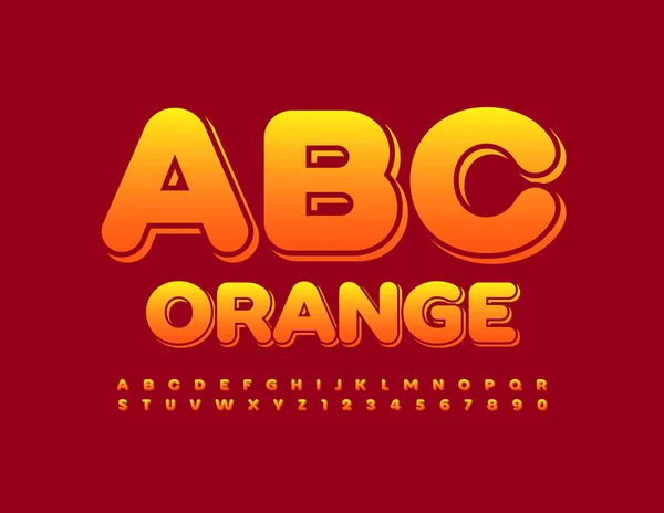 Vector Orange Alphabet Bright Gradient Font Shiny Letters Numbers Set — Stock Vector
