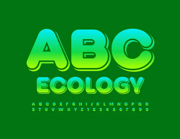 Alfabeto Ecologico Vettoriale Gradiente Verde Font Lettere Numeri Lucidi Creativi — Vettoriale Stock