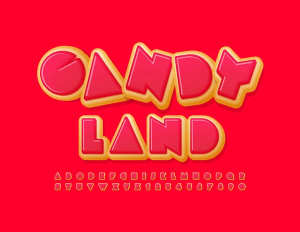 Vetor Brilhante Emblema Candy Land Com Creative Donut Font Rosa — Vetor de Stock