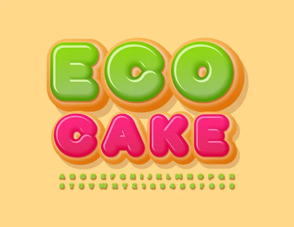 Font Eco Cake Lettering Illustrazione Vettoriale Pubblicitaria — Vettoriale Stock