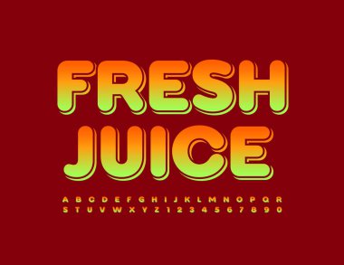 Renkli İşaret Taze Meyve Suyu. Parlak Yazı tipi. Sanatsal Alfabe Harfleri ve Sayıları Ayarlandı