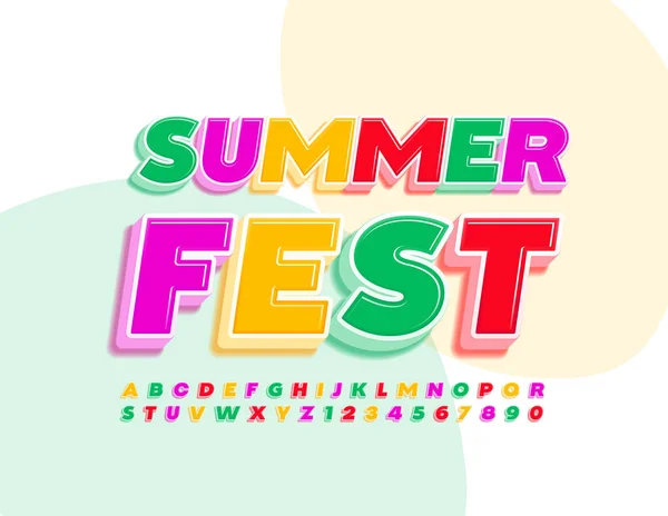 Vettore Colorato Segno Summer Fest Carattere Luminoso Serie Lettere Numeri — Vettoriale Stock